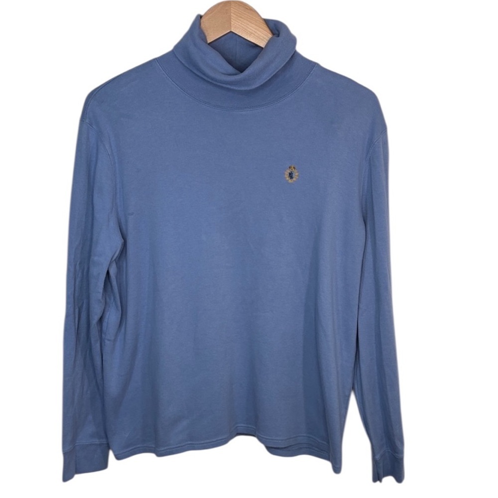 Lauren Ralph Lauren Blue Embroidered Crown Turtleneck Cotton Shirt Women Size XL